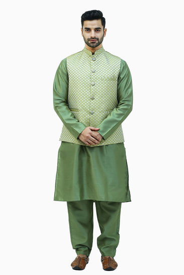 Men Green Waistcoat - Veshbhoshaa