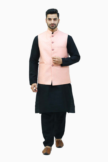 Men Light Pink Jacquard Waistcoat For Men's - Bluesaanchi - Waistcoat For Men