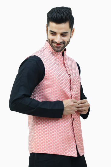 BLUESAANCHI Pink White Jacquard Waistcoat For Men's/ men waistcoats