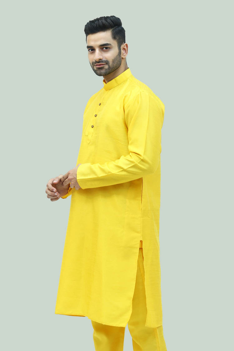 BLUESAANCHI Men's Designer silk Yellow Color Kurta Set / BUY Ethnic Yellow Kurta for mens