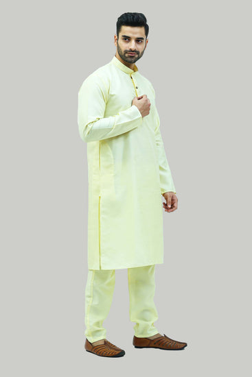 BLUESAANCHI MEN'S LIGHT GOLDEN RAW SILK KURTA SET