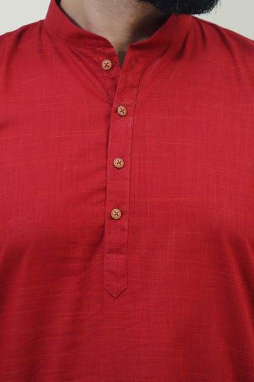 BLUESAANCHI Men's Khadi Texture Red Color Kurta Set / BUY Ethnic Casual Party Wear Red Kurta set for mens