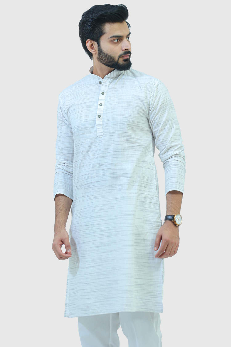 BLUESAANCHI Men White Texture Regular Fit Ethnic Kurta Set For Men's / Buy Casual khadi Kurta Set 