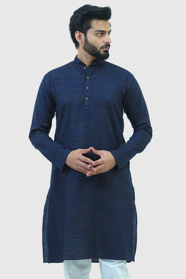 BLUESAANCHI MEN'S NAVY BLUE KHADI KURTA SET