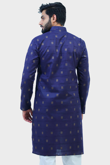 BLUESAANCHI Men's Navy Blue Boota Print Casual Regular Fit Kurta Set / BUY Ethnic Navy Blue Mandarin Collar Kurta For Mens