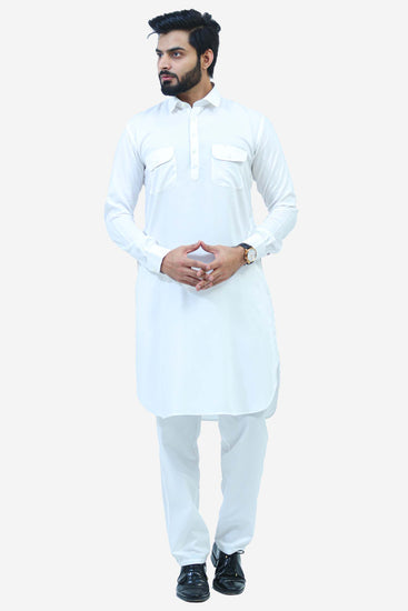 BLUEBIRD Men White Pathani Regular Fit Ethnic Kurta Set For Men's / Buy Casual Pathani Kurta Set  